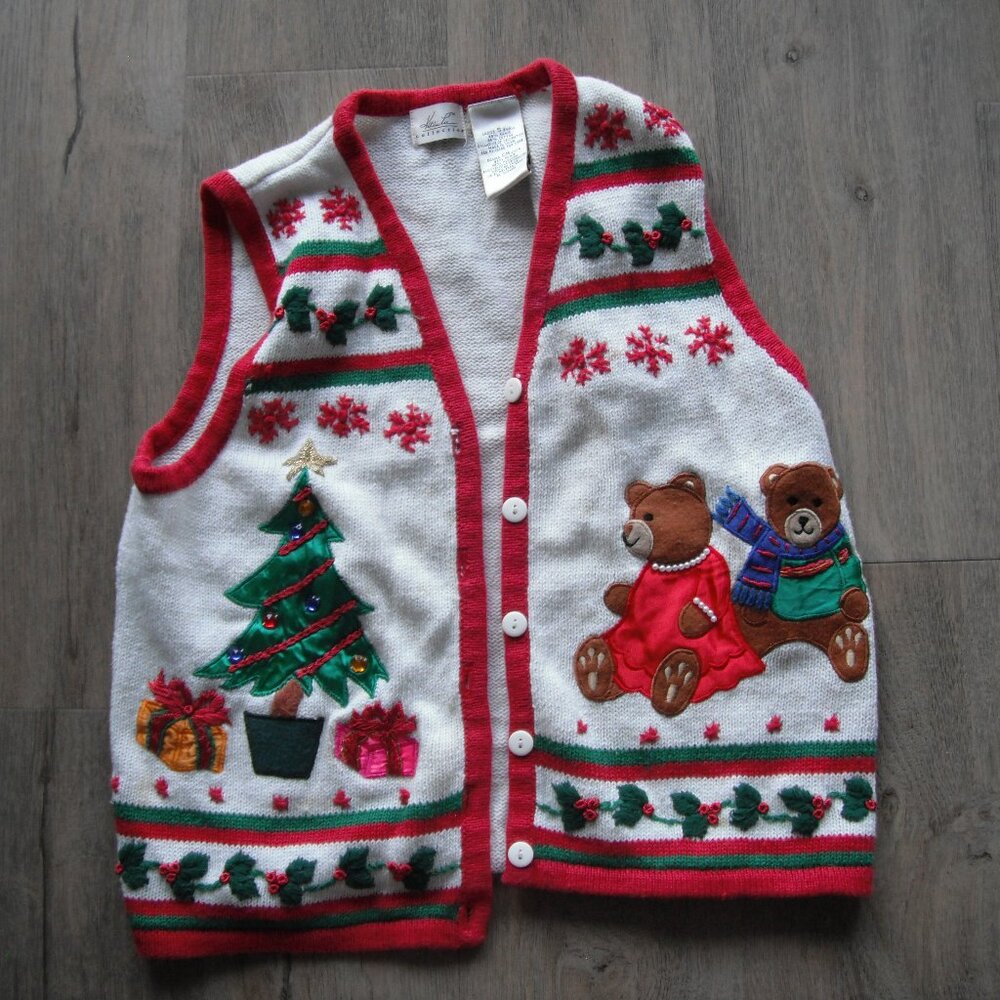 Kathie Lee Collection Vintage Christmas Vest Ladies Small Embroidered